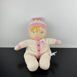 Russ Berrie Rare Polka Dot Baby Girl Doll 10” Plush Embroidered Pink Duck Rattle